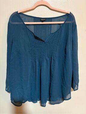 torrid Teal Pintuck Chiffon V-Neck Blouse